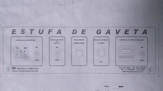 Estufa de gaveta para Serigrafia - 220V - Potência de 4,5KW