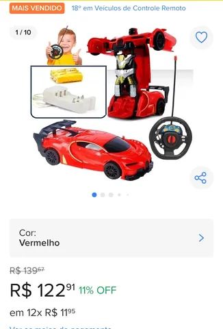 Carro Carrinho Controle Remoto Brinquedo Infantil Vira Robo