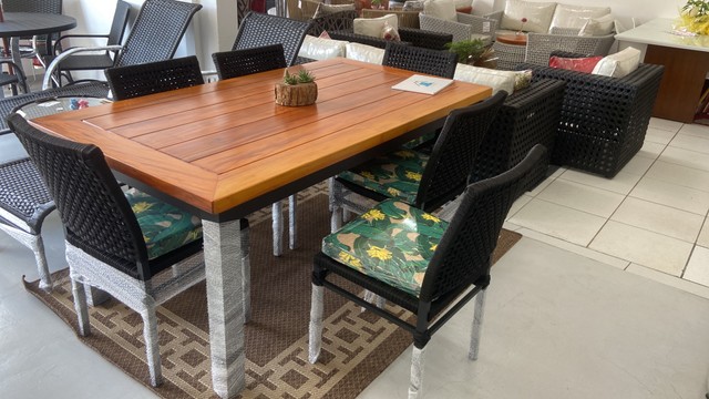 Conjunto  Zapa mesa 180x100x75 tampo perobas/ 6 cadeiras náutica 