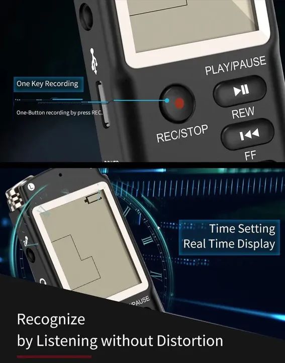 Gravador de Voz Digital 16GB Recarregável Gravação Automática - Foto 2