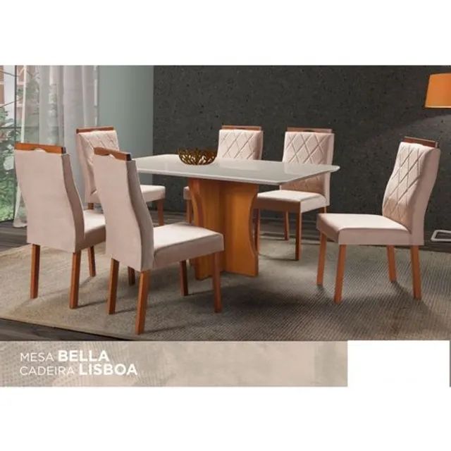 MESA BELLA 160CM COM 6 CADEIRAS RN88M