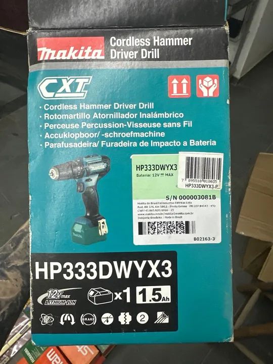 Kit Furadeira Parafusadeira Bateria 12v Imp Hp333dwyx3 Makita - Foto 3