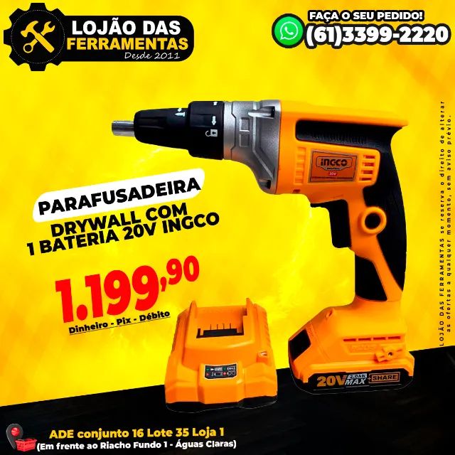 Parafusadeira Drywall Com 1 Bateria 20v Ingco