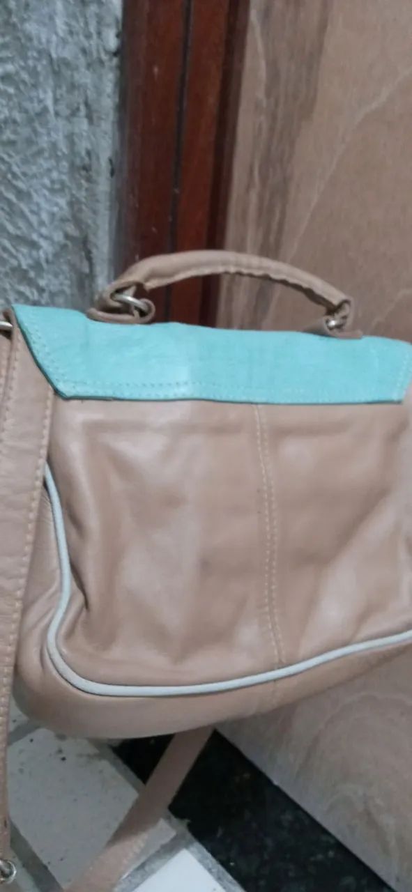 Bolsa de ombro feminina - azul e branca Le Postiche couro original - Foto 4