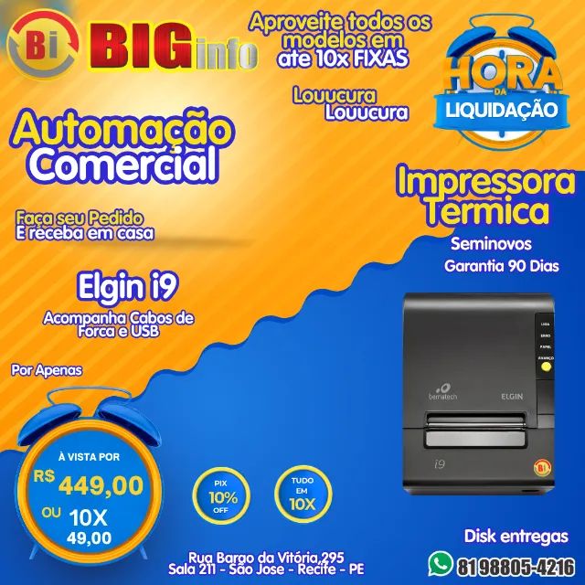  Impressora Termica de Cupons Elgin I9  USB - Garantia 