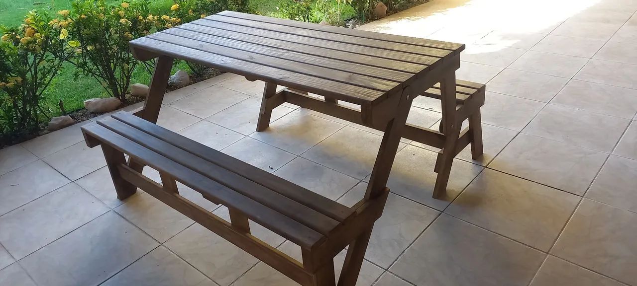 Bancos mesa de madeira pinus autoclavado para área externa.  - Foto 5