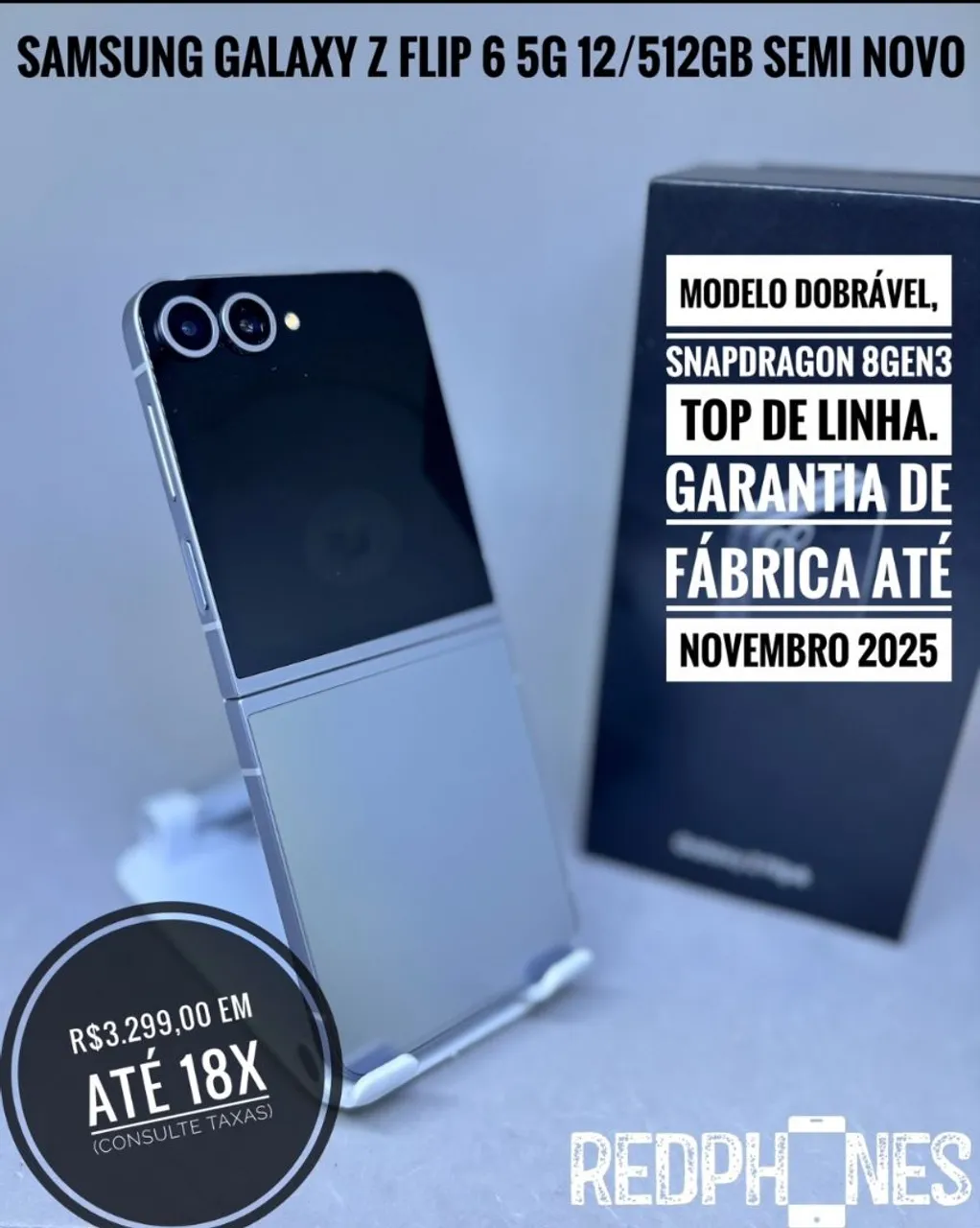 Loja física. Aceitamos trocas. Samsung Galaxy Z Flip 6 5G 12/512GB - Semi Novo