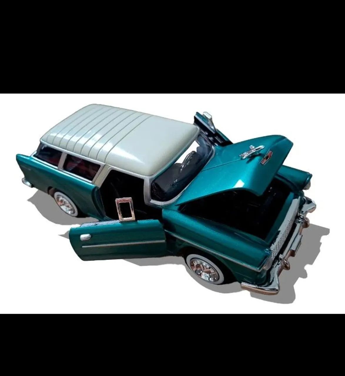 Mini 1955 Chevy Bel Air Nomad. Verde e branco. Motor Max. Escala 1:24.   - Foto 2