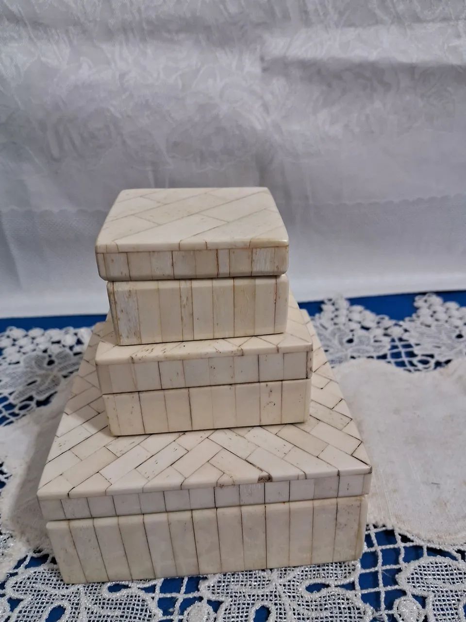 Conjunto de Caixas Antigas em Osso - Artesanato Fino e Raro