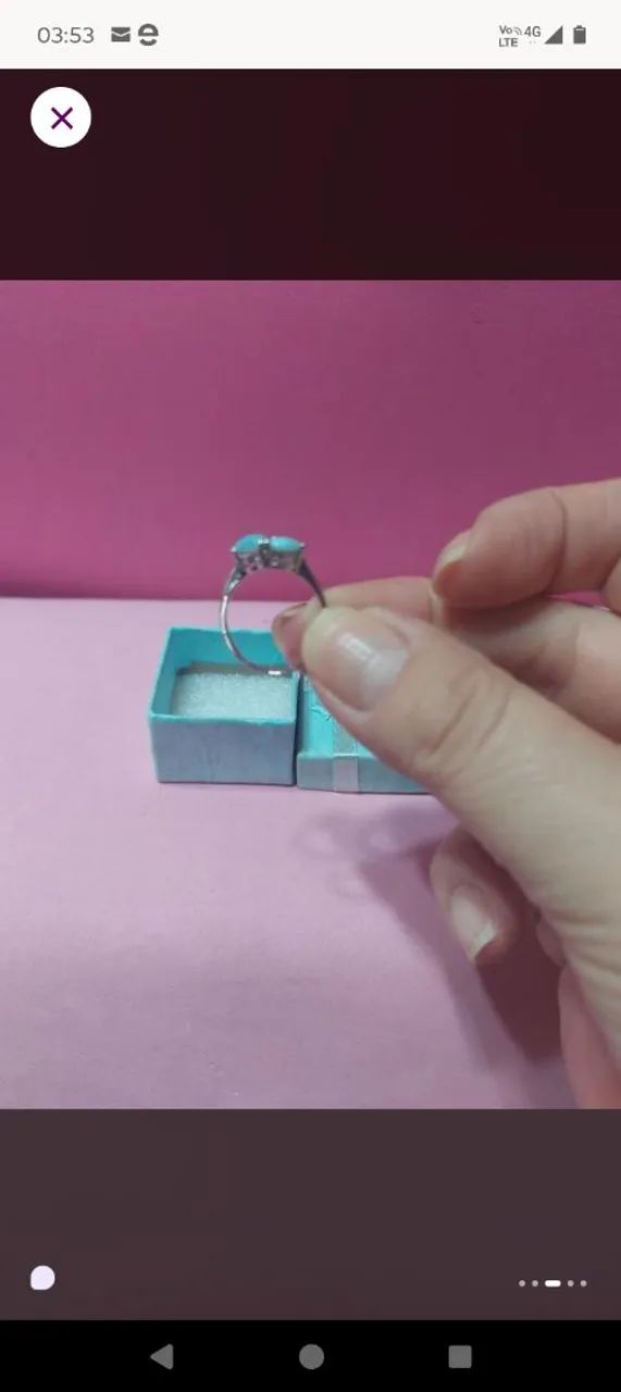 Anel com pedra Larimar em prata com caixa de presente - Foto 3