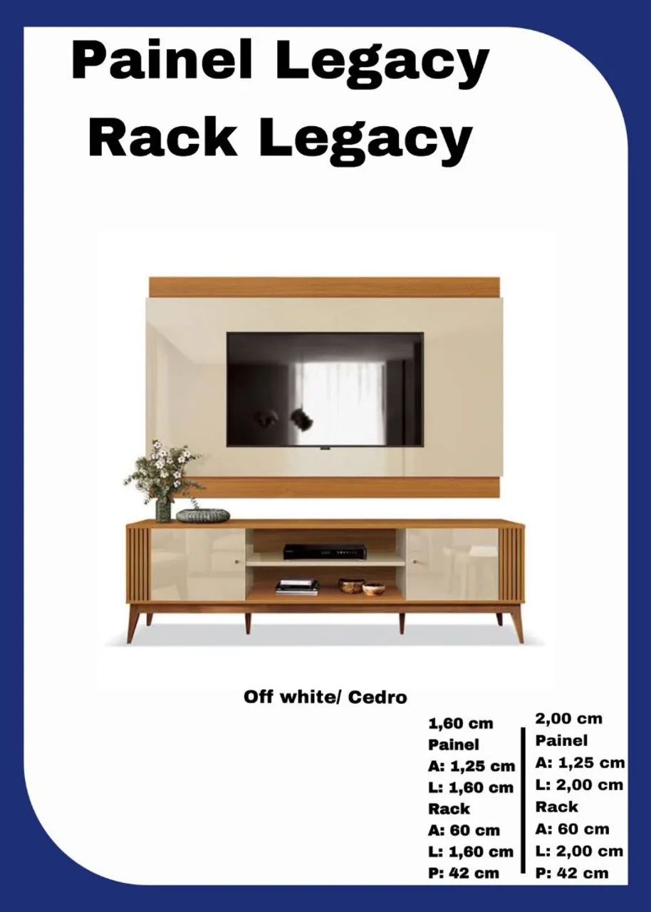 Painel e Rack Legacy Off White/Cedro