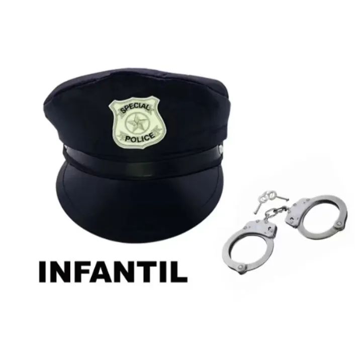 KIT INFANTIL CHAPÉU DA POLÍCIA+ ALGEMAS PARA FESTA DE HALLOWEEN ?