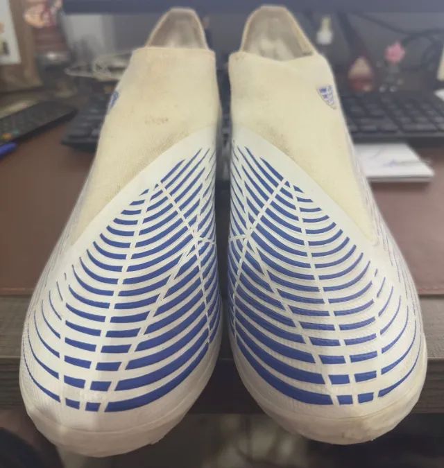 Chuteira Predator Edge.1 Society Adidas Branca E Azul - Foto 3