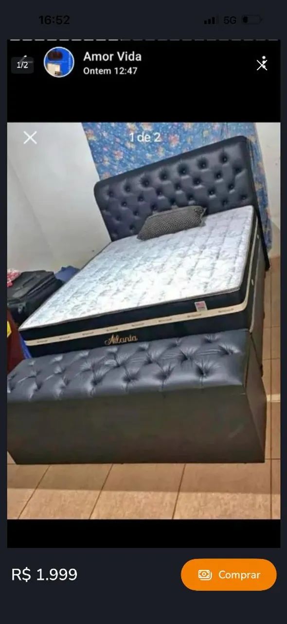 Cama casal Atlanta vai com baú recamier 