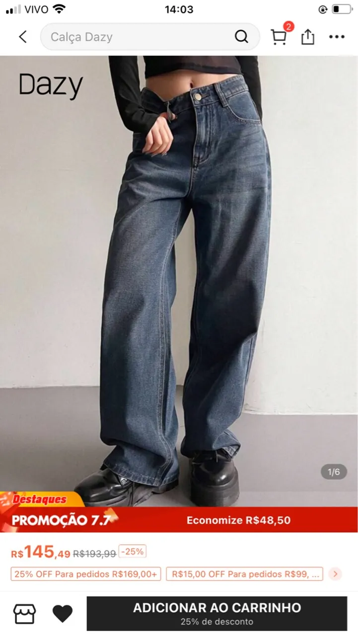2 Calças Jeans wide leg feminina SHEIN