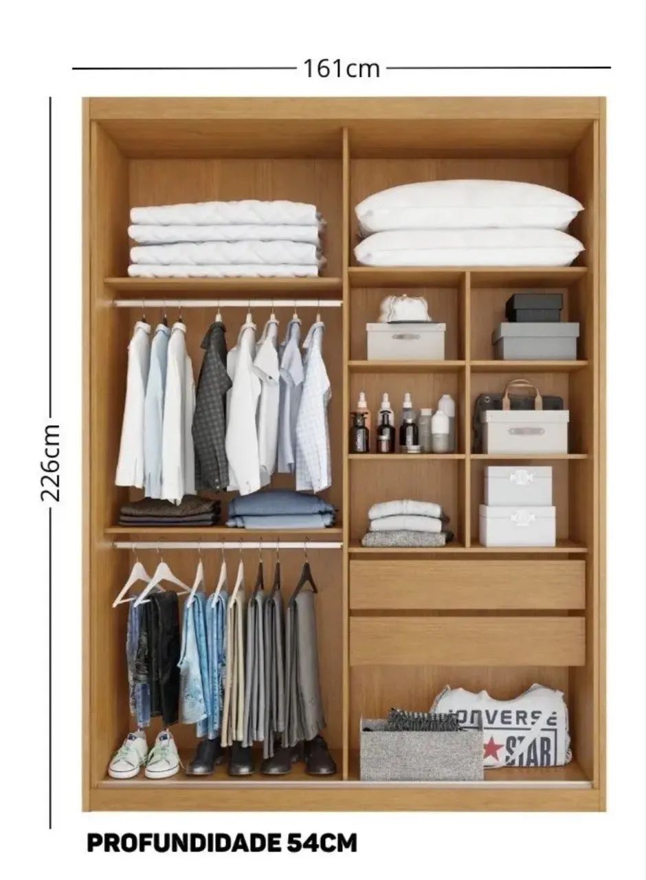 Guarda Roupa Solteiro 100% Mdf Com Espelho 