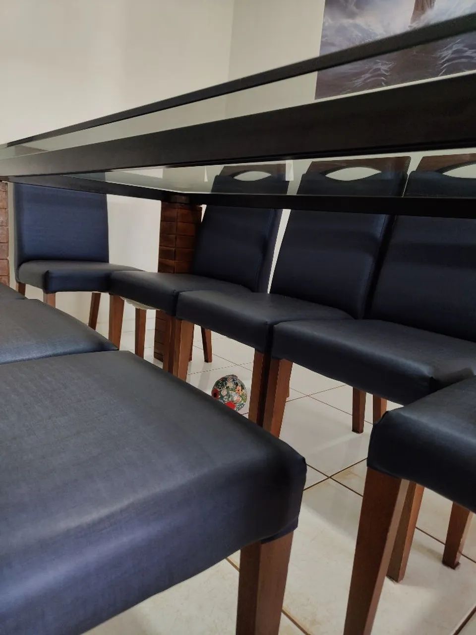 Mesa de jantar 8 lugares vidro com madeira maciça  - Foto 4