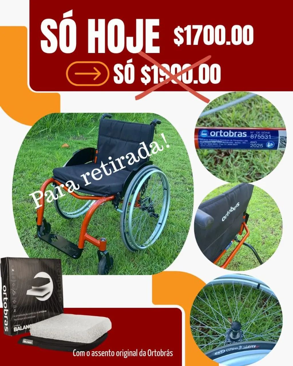 Cadeira de Rodas Ortobras Star Lite (Ano 2025) - Novíssima + NF
