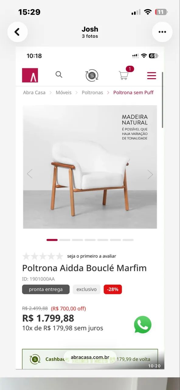 Par de Poltronas Aidda Bouclé Marfim - Abra Casa 