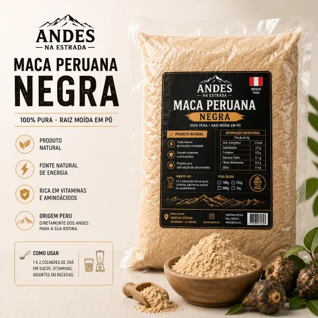 Maca Peruana Negra 100% Pura 1kg | Embalada a Vácuo