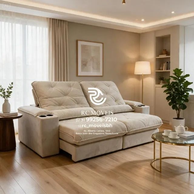 Sofá Retrátil Reclinável Cuiabá com Porta Copos Suede Marrom D33 - Foto 5