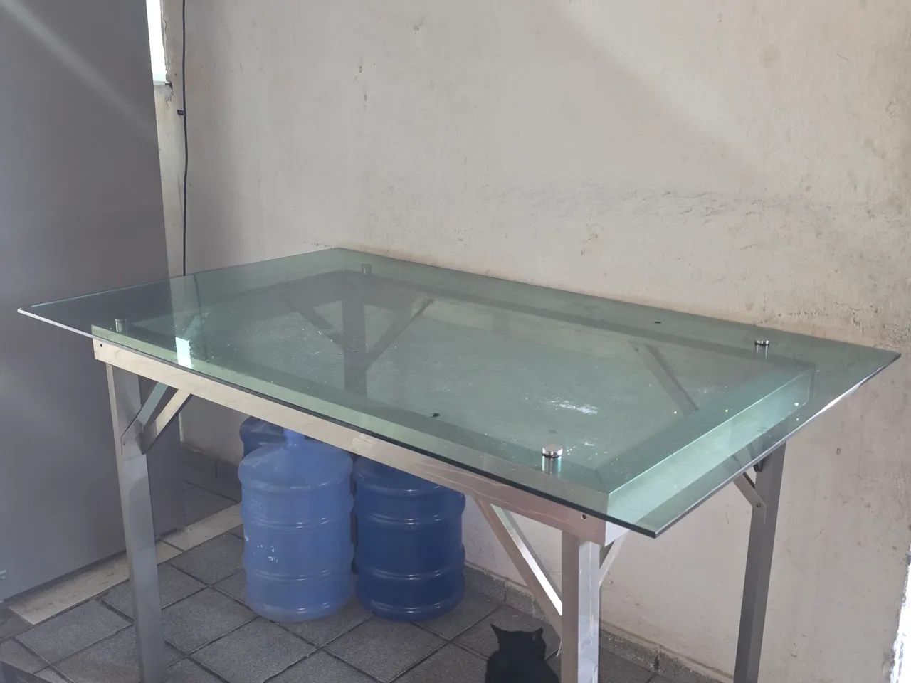 Mesa de vidro: base alumínio, tampo vidro verde temperado - Foto 2