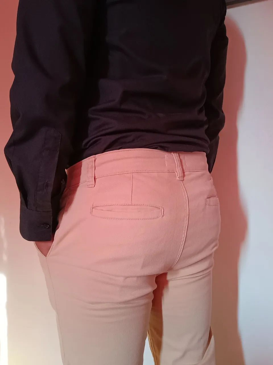 Calça masculina sarja slim bege - Foto 4