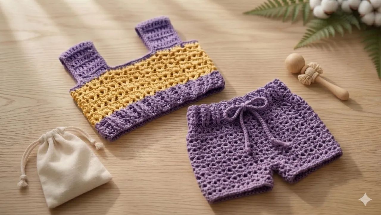 Conjunto de crochê 0 a 3 meses  - Foto 3
