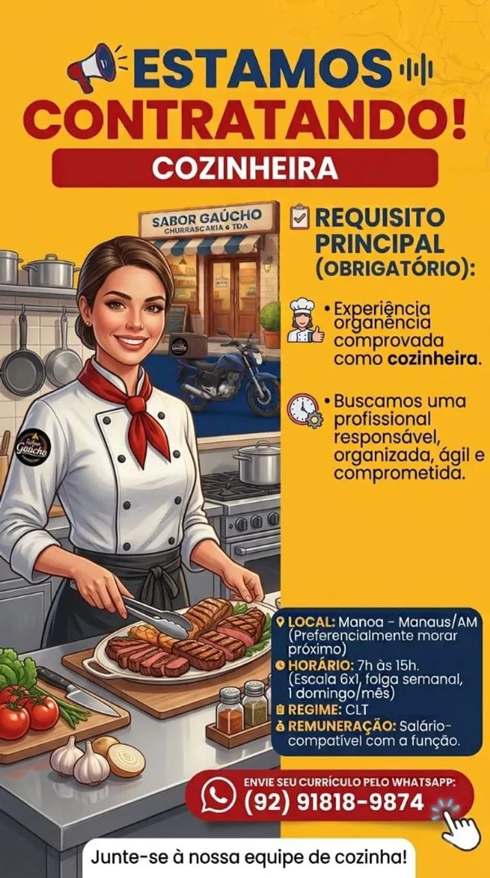 Vaga para cozinheira 