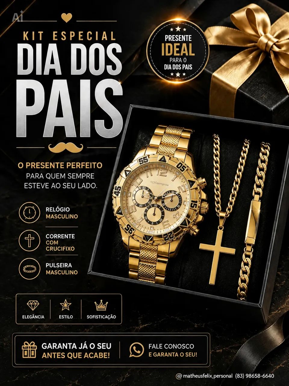 KIT ESPECIAL DIA DOS PAIS - RELÓGIO + CORRENTE + PULSEIRA - Foto 5