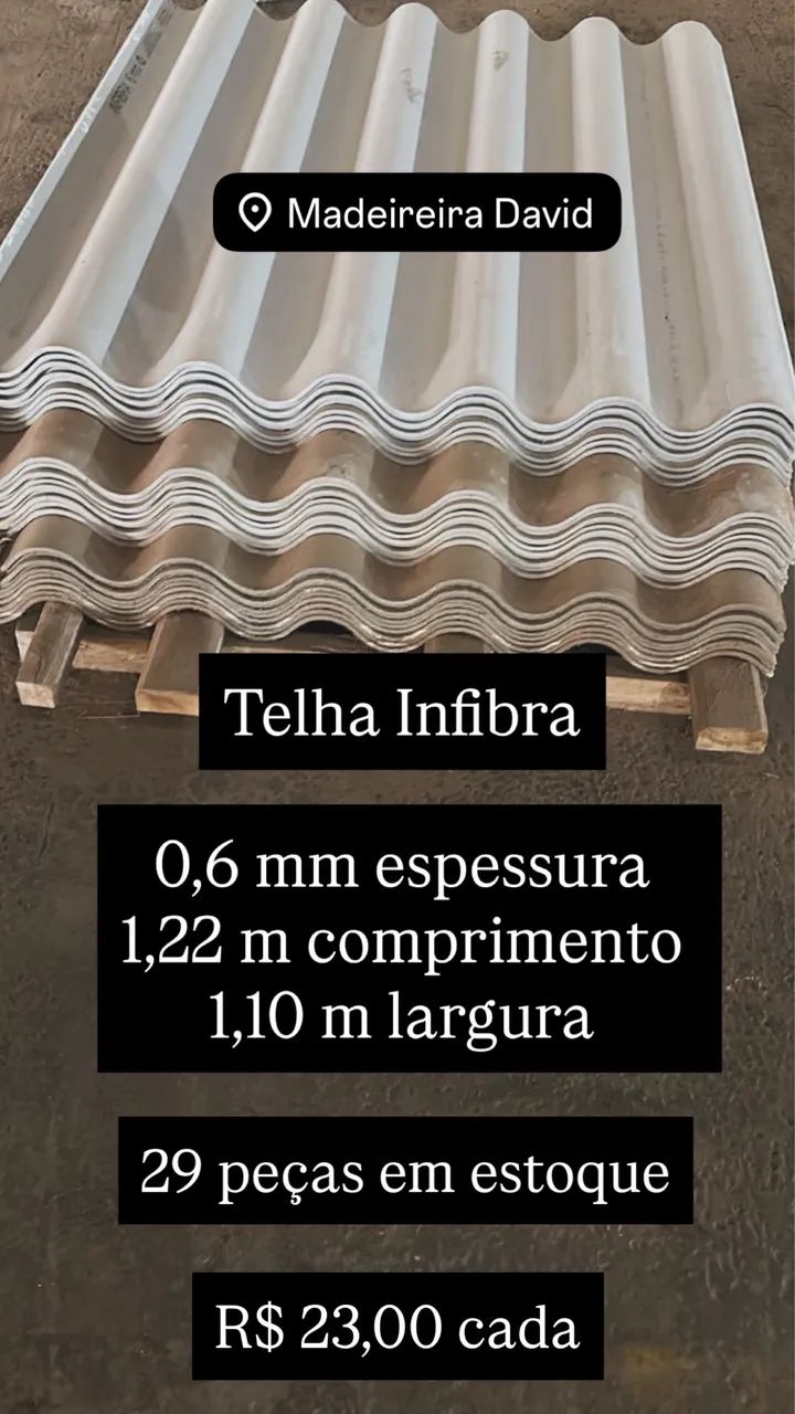 Telha Infibra 0,6mm, 1,22 m comprimento, 1,10m largura
