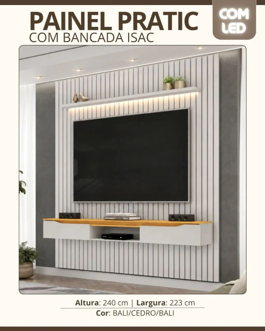 PAINEL PRATIC Branco ripado com Led - Foto 3