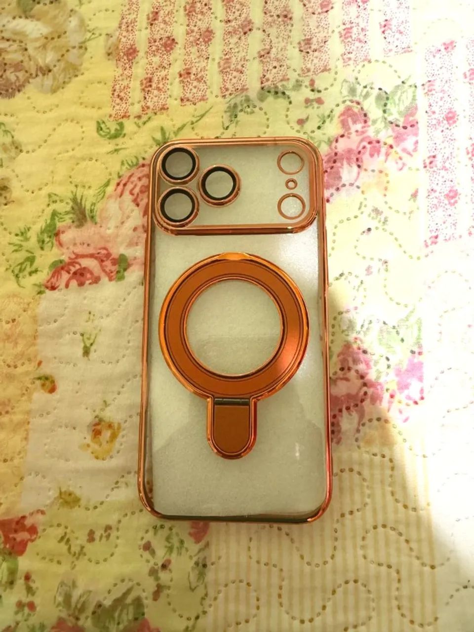 Capa Para iPhone 17 Pro Max Com Suporte Anel Magnético Cor Laranja - Foto 3
