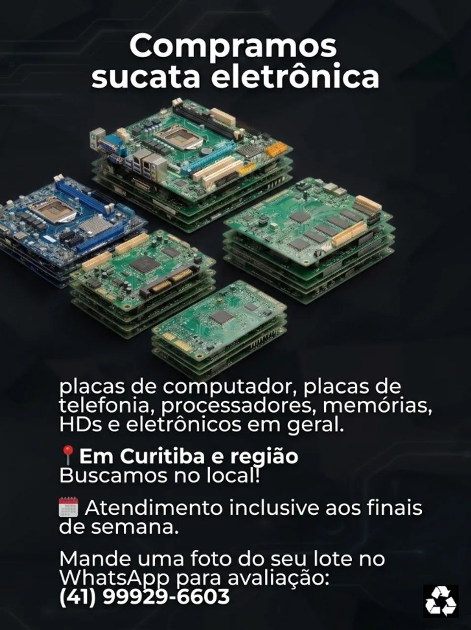 Compramos Sucata Eletrônica de peças de Computador e placas Eletrônicas em geral