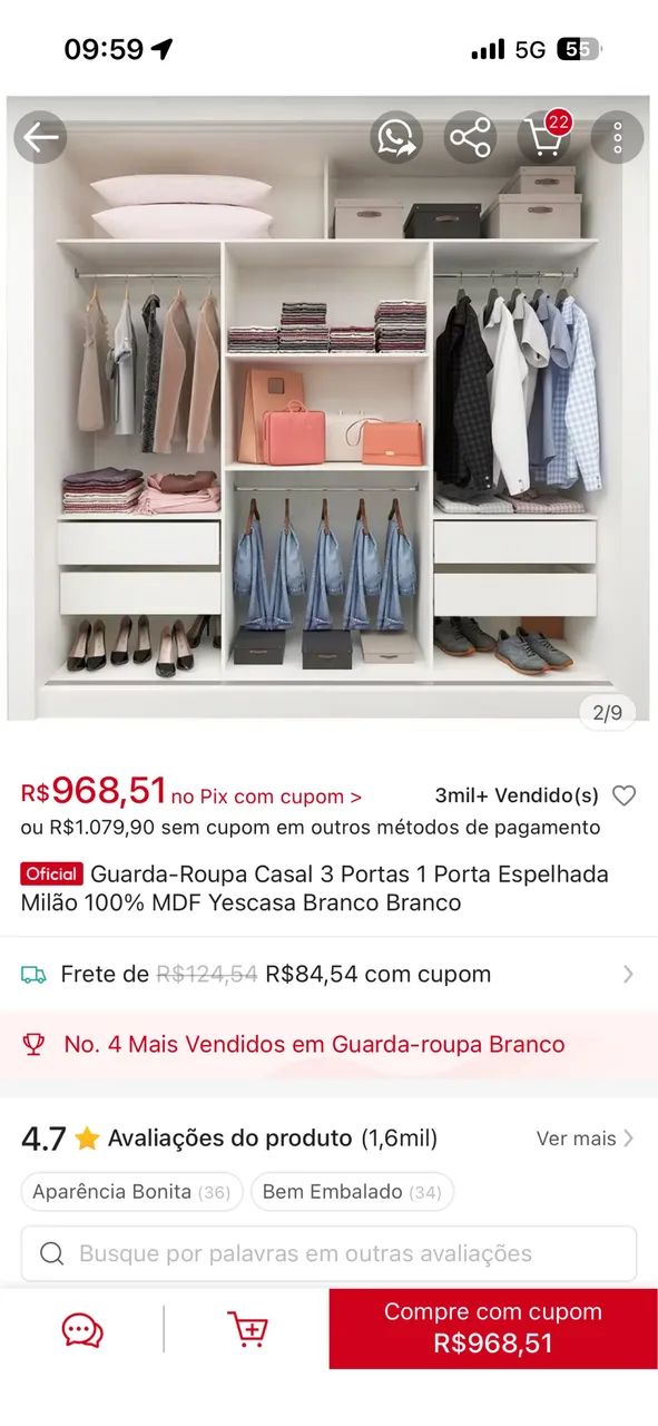 VENDO GUARDA ROUPA MÉDIO  - Foto 3