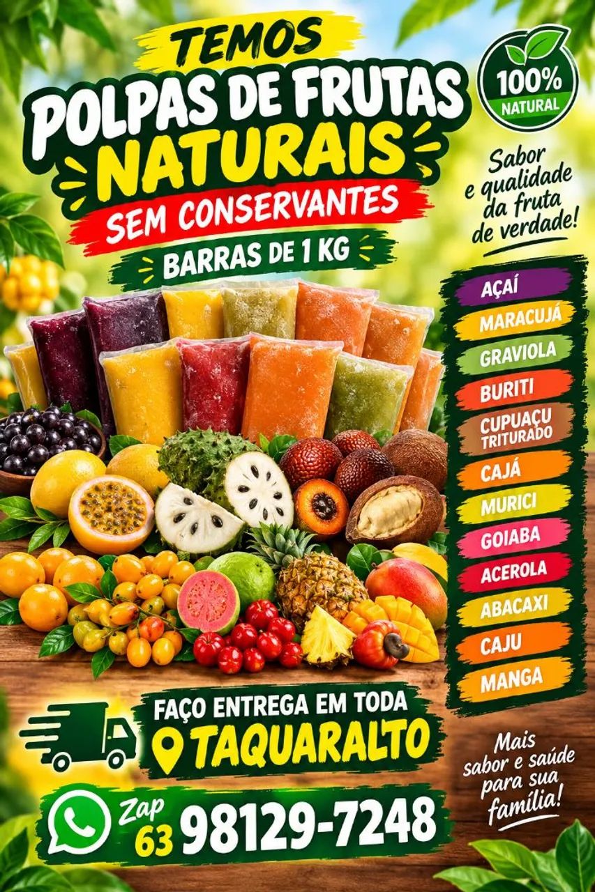 Vendo polpas de frutas naturais.