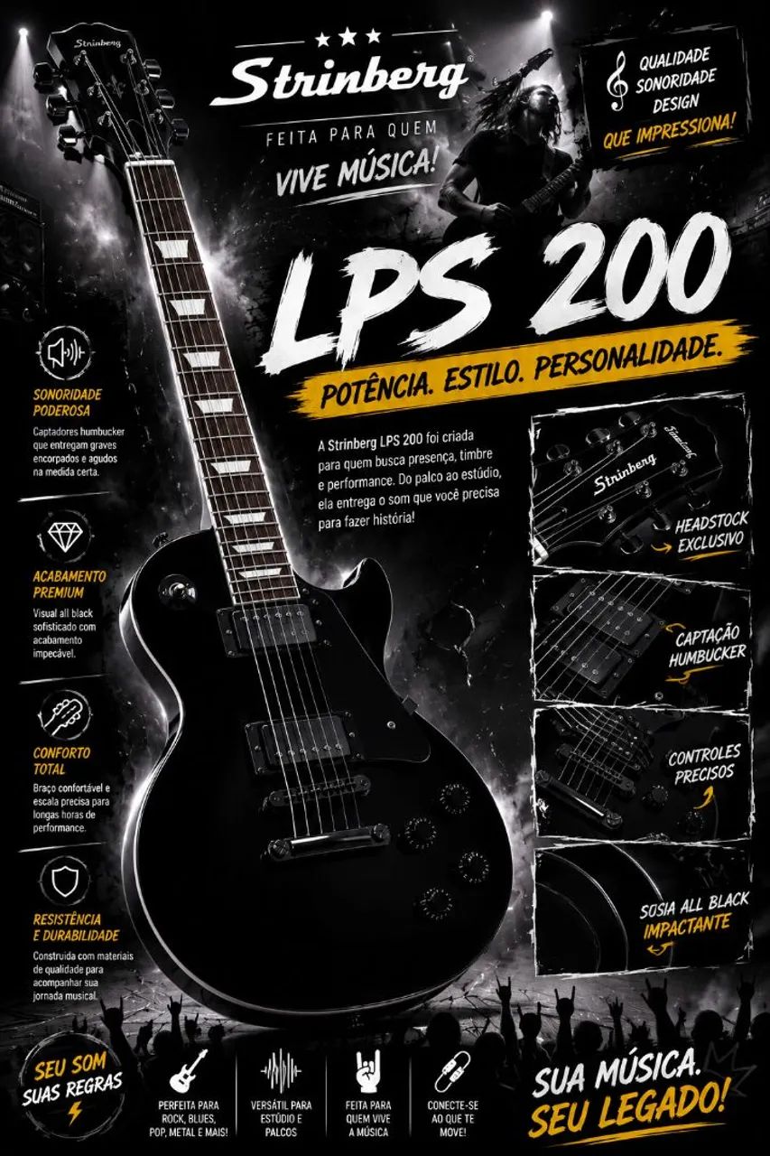 Guitarra Les Paul Strinberg Lps200 com acessórios 