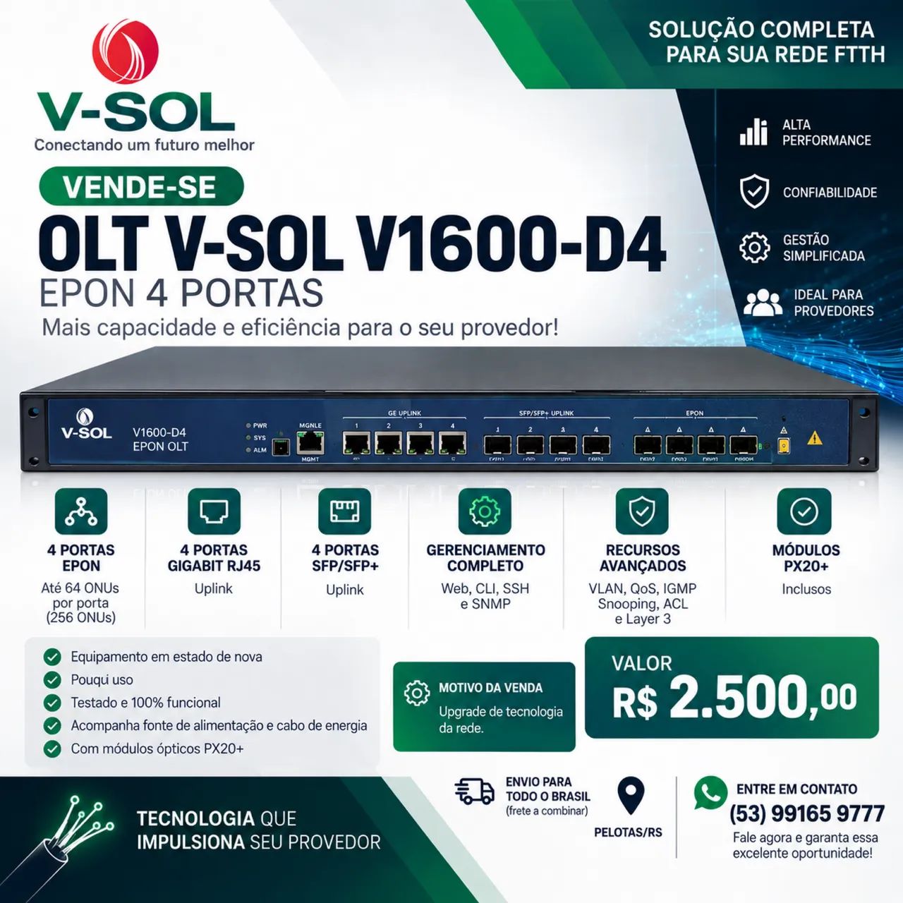 OLT Vsol 4 pon porta 10gb 
