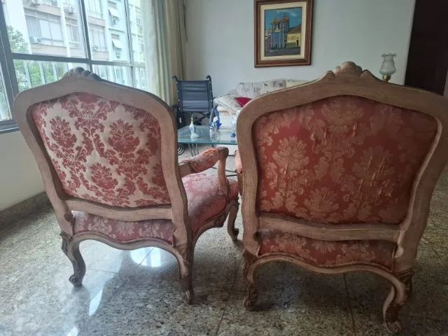 Cadeira / Poltrona Vintage Colonial Luis XV de tecido - Par de 2 Cadeiras - Foto 3