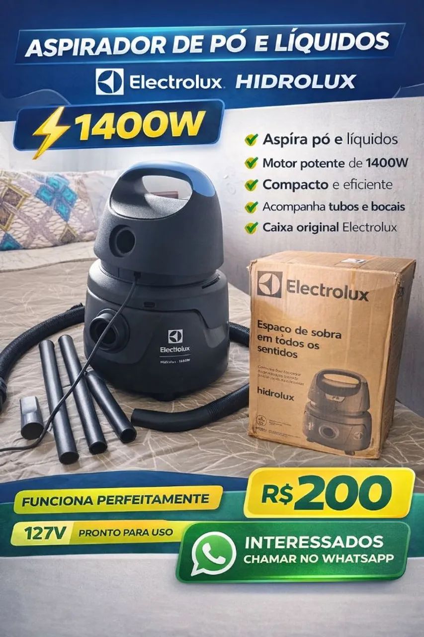 Aspirador de pó e líquidos Eletrolux hidrolux 1400w