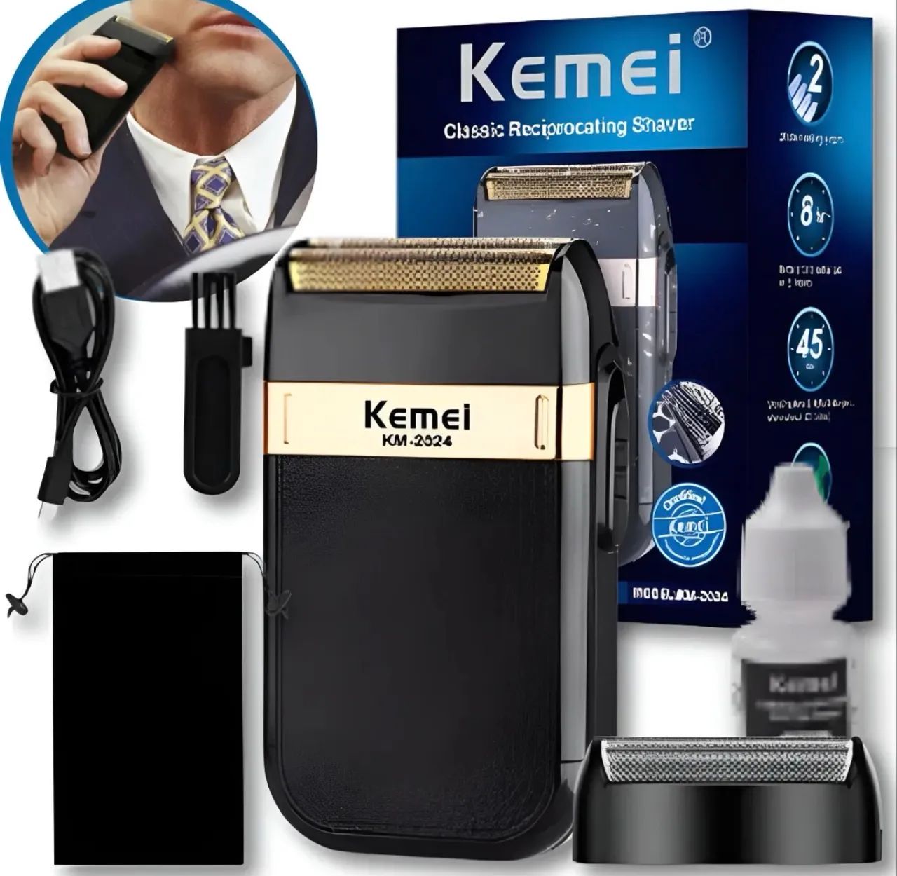 Barbeador Elétrico Kemei VGR Shaver Km-2024 Máquina Profissional Cor Preto