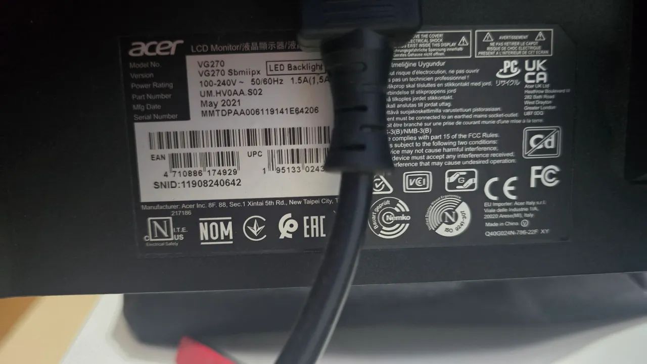 Monitor Acer Nitro V270 27"  COM DEFEITO 165Hz IPS 1ms - Foto 3