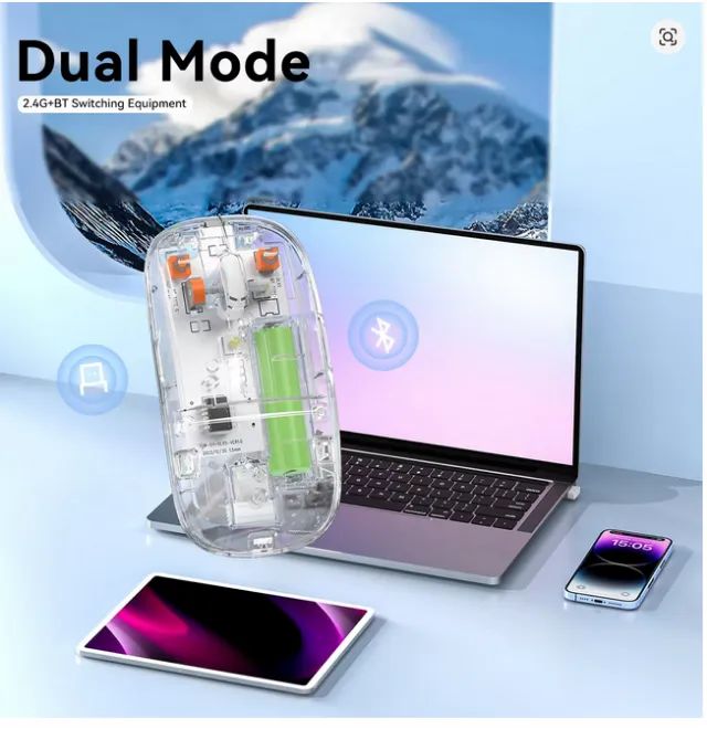 Mouse bluetooth 2.4g sem fio, transparente de modo duplo - Foto 3