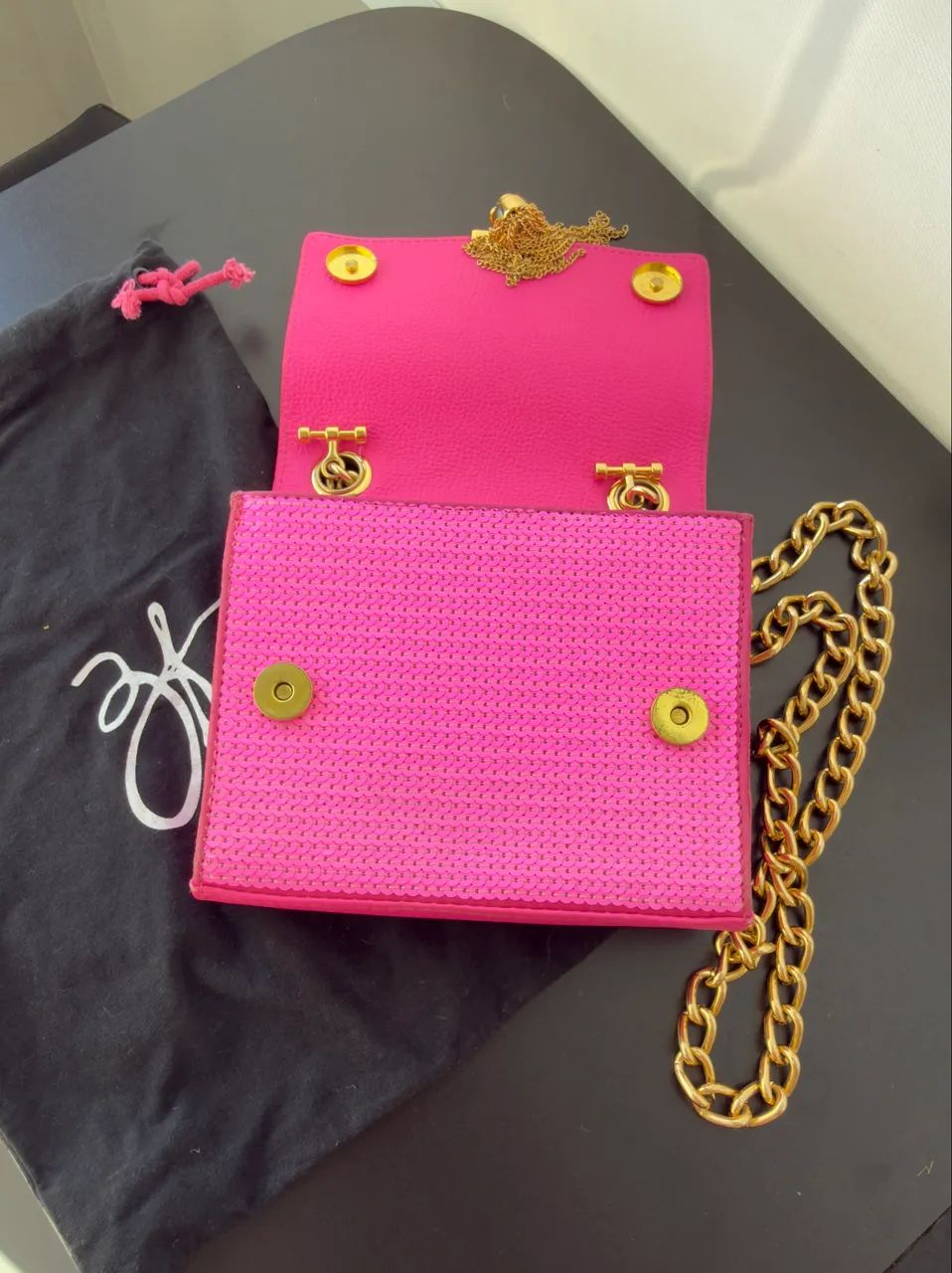 Mini Bolsa Paetê Luiza Barcelos na cor rosa.  Nova - Foto 2