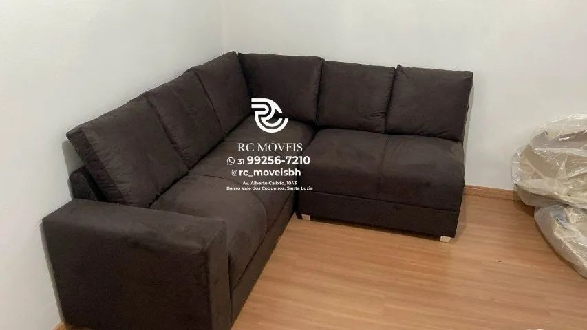 Sofá de Canto com Puff Suede D33 Confortável Direto da Fábrica