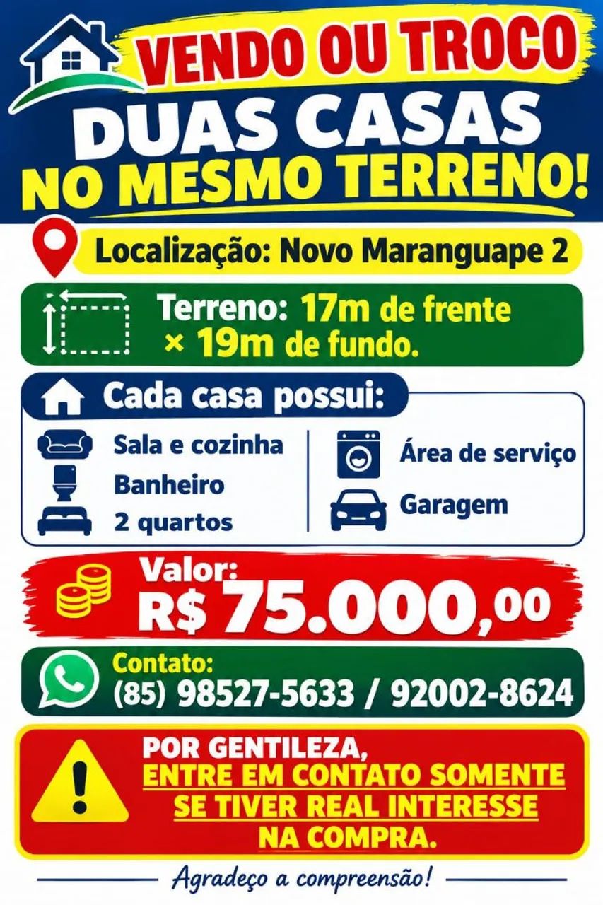 VENDO OU TROCO DUAS CASAS 