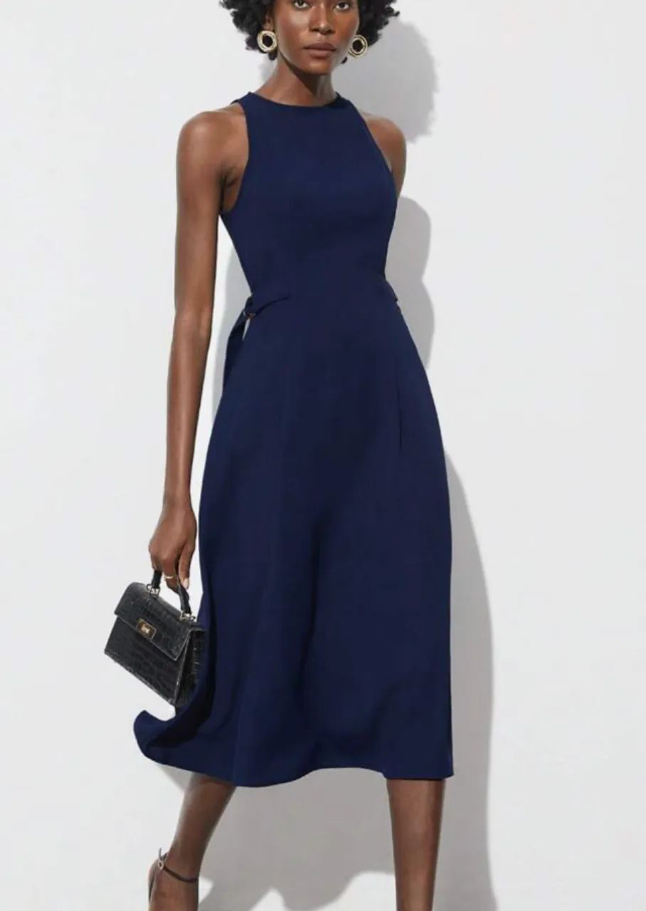 Vestido Midi Alfaiataria Azul Marinho - completamente Novo - Tamanho P/36 - Elegante