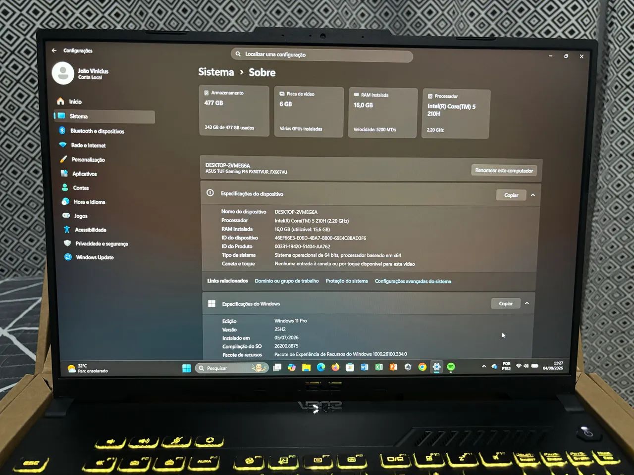 Vendo Asus Tuf f16 com a rtx 4050 com 1 mês de uso!