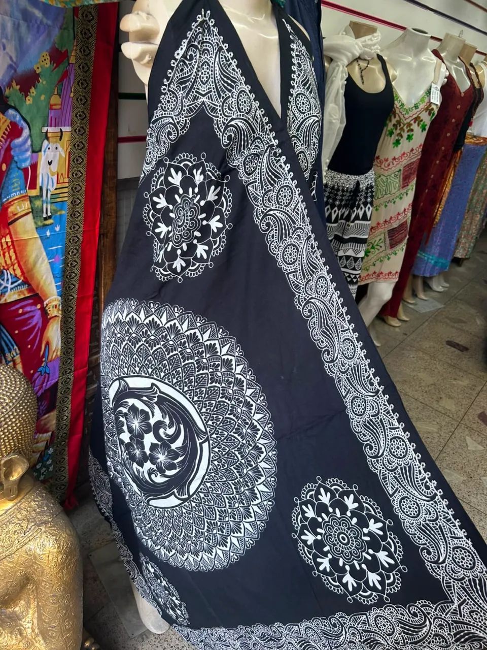 Vestido / Saída de Praia Indiano Preto - Ponta Lenço - Foto 2