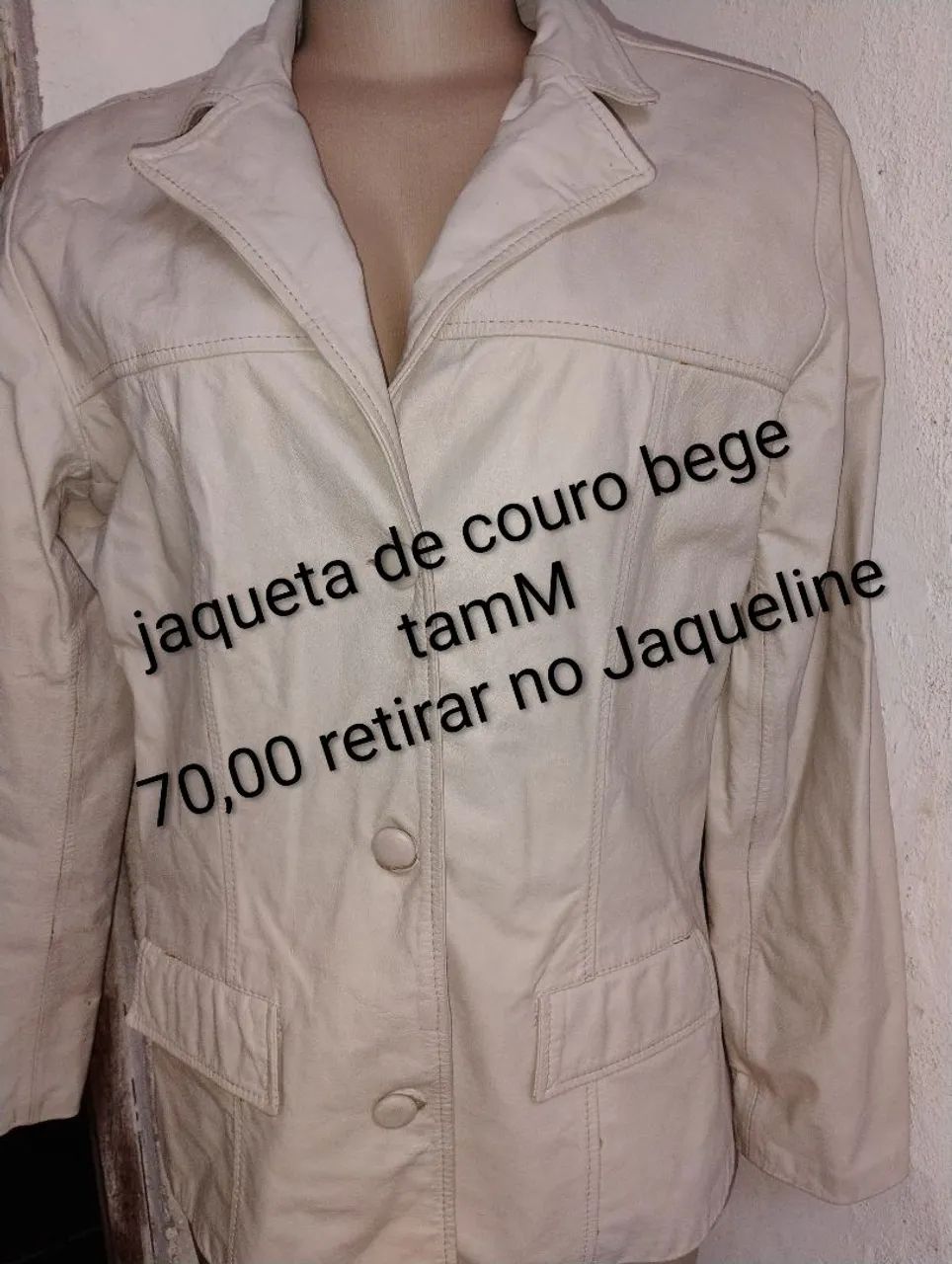 Jaqueta de couro bege forrada